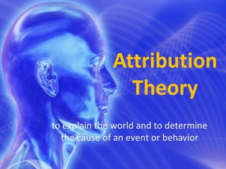 Attribution
                Theory
to explain the world and to determine
  the cause of an event or behavior
 