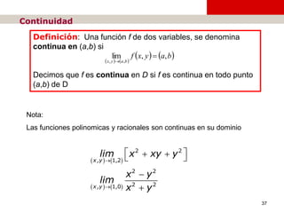 Cálculo diferencial e integral de una variable
37
Continuidad
Definición: Una función f de dos variables, se denomina
cont...