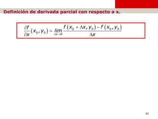 Cálculo diferencial e integral de una variable
43
Definición de derivada parcial con respecto a x.
 
   0 0 0 0
0 0
...