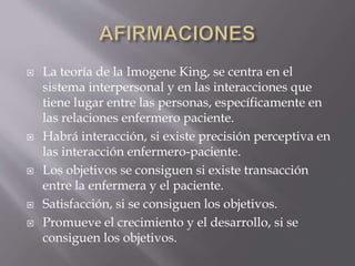  King identifica cuatro conceptos comprensibles
que se centran en los seres humanos.
Salud.
Relaciones interpersonales.
P...