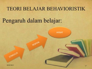 TEORI BELAJAR BEHAVIORISTIK
Pengaruh dalam belajar:
20/05/2015 17
AKIBAT
 