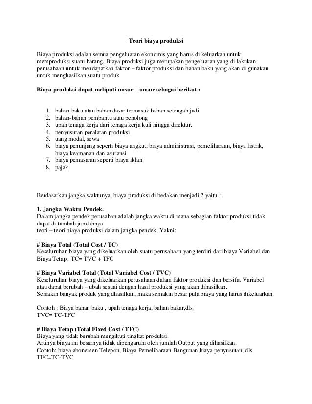 Teori Biaya Produksi