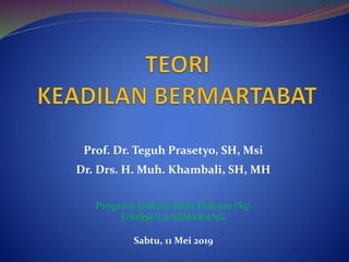Prof. Dr. Teguh Prasetyo, SH, Msi
Dr. Drs. H. Muh. Khambali, SH, MH
Program Doktor Ilmu Hukum (S3)
UNISSULA SEMARANG
Sabtu, 11 Mei 2019
 