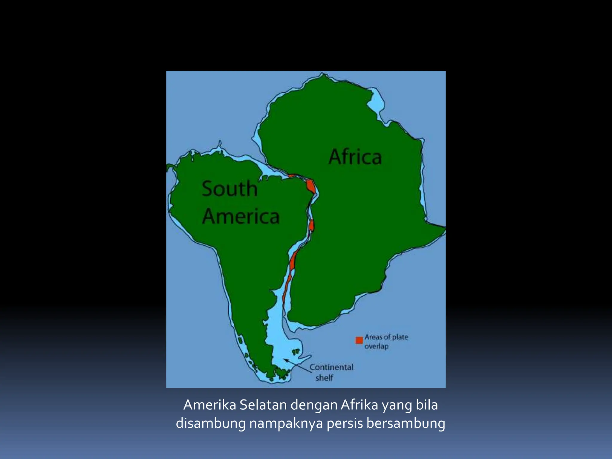 Amerika Selatan dengan Afrika yang bila
disambung nampaknya persis bersambung
 