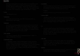 Design problems 
Typography 
32 
platform-specific single-byte encoding system that limited the number 
of possible glyphs in a font to 156 to a new two-byte international 
encoding standard called Unicode. Unicode allows for the inclusion of 
up to 65,000 glyphs in a single font. Adobe’s Open Type fonts are based 
on Unicode. Also see character, glyph, keyboard layout, Unicode. 
Color 
See typographic color. 
Condensed 
A narrower version of a font, used to fit a maximum number of 
characters into a given space. 
Contrast 
A subjective feeling that graphic elements (such as fonts) are different 
but work together well. This gives a feeling of variety without losing 
harmony. Within a particular font, contrast also refers to the differences 
of stroke thicknesses that make up the characters. For example, Myriad 
has low contrast and Bodoni has high contrast 
Copy fitting 
The process of adjusting the size and spacing of type to make it fit 
within a defined area of the page. 
Decorative font 
An appearance-based or usage-based category of fonts. Decorative 
fonts are often ornate and attention-grabbing. in her book The Non- 
Designer’s Design Book, Robin Williams has provided a useful working 
definition of a decorative font:”...if the thought of reading an entire 
book in that font makes you want to throw up, you can probably put it 
in the decorative pot.” 
Descender 
The part of lowercase letters (such as y, p, and q) that descends below 
the baseline of the other lowercase letters in a font. In some typefaces, 
the uppercase J and Q also descend below the baseline. 
Dingbats 
Symbol characters such as decorations, arrows, and bullets. 
Display fonts 
Another category of fonts with characteristics similar to decorative 
fonts. In some typeface families, a font is categorized as a display font 
when it has been specifically designed for larger sizes (usually over 24 
points) with thinner strokes, more delicate serifs, etc. 
DPL 
An abbreviation for dots per inch. Refers to the resolution at which 
a device, such as a monitor or printer, can display text and graphics. 
Monitors are usually 72 to 120 dpi or less, and laser printers are usually 
6oo dpi or higher. An image printed on a laser printer looks sharper than 
the same image on a monitor. 
Drop cap 
A design treatment in which the first capital letter of a paragraph is 
set in a larger point size and aligned with the top of the first line. This 
method is used to indicate the start of a new section of text, such as a 
chapter. Also see raised cap. 
Ellipsis 
A punctuation character consisting of three dots, or periods, in a row. It 
indicates that a word or phrase has been omitted. 
 