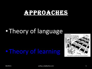 APPROACHES Theory of language Theory of learning 06/29/11 [email_address] 