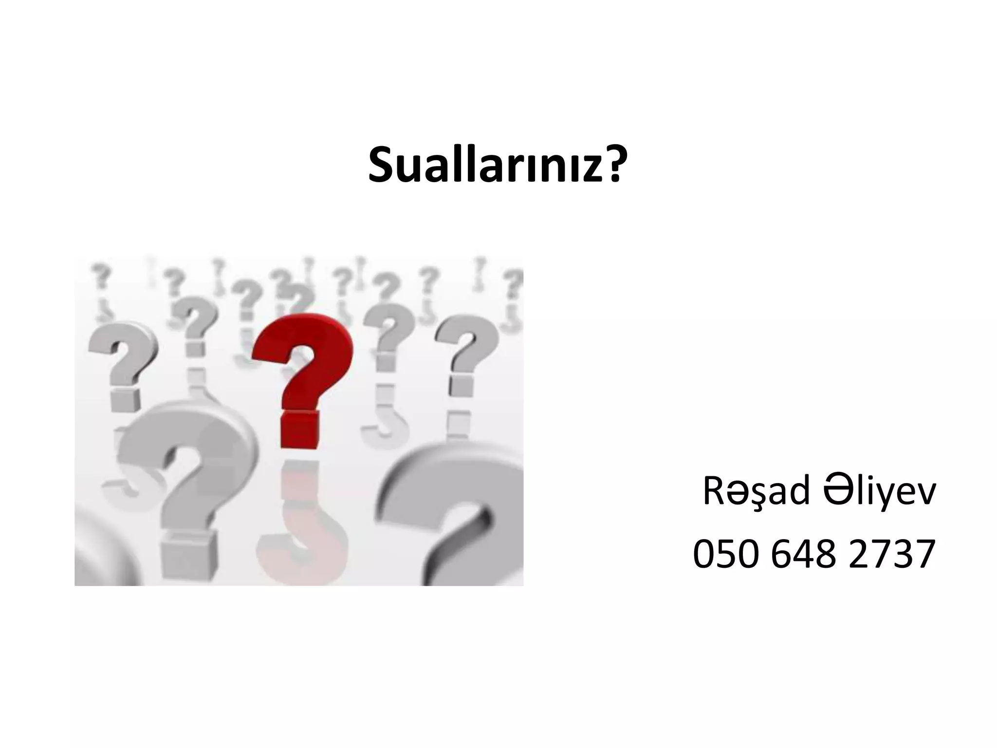 Suallarınız?




               Rəşad Əliyev
               050 648 2737
 