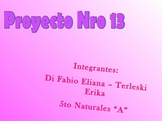 Proyecto Nro 13 Integrantes:  Di Fabio Eliana – Terleski Erika 5to Naturales “A” 