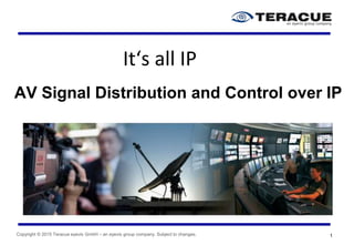 Copyright © 2015 Teracue eyevis GmbH – an eyevis group company. Subject to changes. 1
It‘s all IP
AV Signal Distribution and Control over IP
 