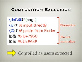 Composition Exclusion 
Normalize 
Do not! 
normalize 
Compiled as users expected 
 