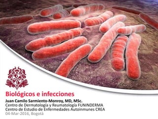 Biológicos e infecciones
Juan Camilo Sarmiento-Monroy, MD, MSc.
Centro de Dermatología y Reumatología FUNINDERMA
Centro de Estudio de Enfermedades Autoinmunes CREA
04-Mar-2016, Bogotá
 