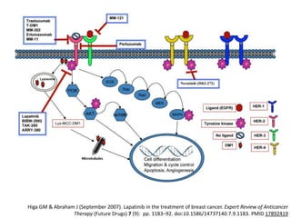 Figure 1. Therapies targeting HER signaling

Higa GM & Abraham J (September 2007). Lapatinib in the treatment of breast cancer. Expert Review of Anticancer
Therapy (Future Drugs) 7 (9): pp. 1183–92. doi:10.1586/14737140.7.9.1183. PMID 17892419
Farmer et al, demonstrated in vitro that PARP

 