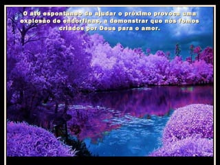 O ato espontâneo de ajudar o próximo provoca uma
explosão de endorfinas, a demonstrar que nós fomos
criados por Deus para o amor.

 