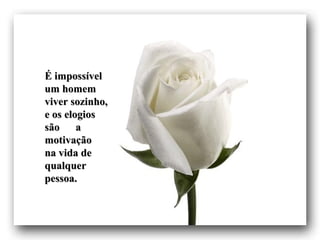 É impossível um homem viver sozinho, e os elogios são  a motivação  na vida de qualquer pessoa.   