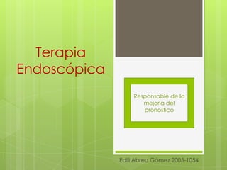 Terapia
Endoscópica
                  Responsable de la
                     mejoría del
                     pronostico




              Edili Abreu Gómez 2005-1054
 