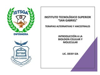 INSTITUTO TECNOLÓGICO SUPERIOR
“SAN GABRIEL”
TERAPIAS ALTERNATIVAS Y ANCESTRALES
INTRODUCCIÓN A LA
BIOLOGÍA CELULAR Y
MOLECULAR
LIC. DEISY IZA
 