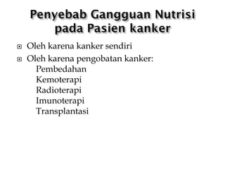  Oleh karena kanker sendiri
 Oleh karena pengobatan kanker:
Pembedahan
Kemoterapi
Radioterapi
Imunoterapi
Transplantasi
 