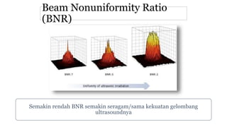 Beam Nonuniformity Ratio
(BNR)
Semakin rendah BNR semakin seragam/sama kekuatan gelombang
ultrasoundnya
 