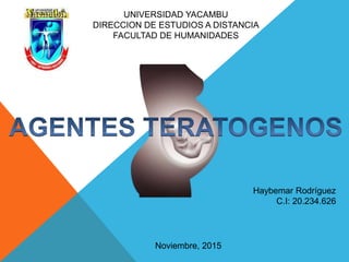 UNIVERSIDAD YACAMBU
DIRECCION DE ESTUDIOS A DISTANCIA
FACULTAD DE HUMANIDADES
Haybemar Rodríguez
C.I: 20.234.626
Noviembre, 2015
 