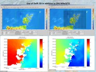 Use of Delft 3D in addition to DHI Mike3/21
 