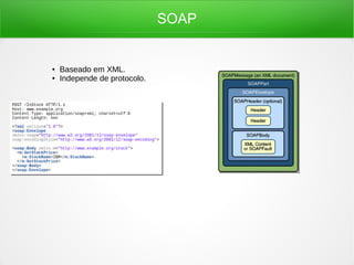 SOAP
● Baseado em XML.
● Independe de protocolo.
 