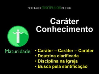 SER E FAZER DISCÍPULOSDE JESUS
Caráter
Conhecimento
• Caráter – Caráter – Caráter
• Doutrina clarificada
• Disciplina na Igreja
• Busca pela santificação
 