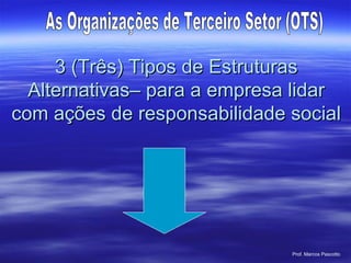 3 (Três) Tipos de Estruturas Alternativas– para a empresa lidar com ações de responsabilidade social As Organizações de Terceiro Setor (OTS) 