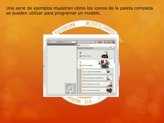 Una serie de ejemplos muestran cómo los iconos de la paleta completa
se pueden utilizar para programar un modelo.
 