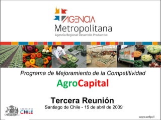 Programa de Mejoramiento de la Competitividad Agro Capital Santiago de Chile - 15 de abril de 2009 Tercera Reunión 