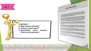 Pág. 5
3 apartados:
 ¿Qué avances tenemos?
 ¿Cómo lo vamos hacer?
 Aprendizaje entre escuelas
¿Cómo nos preparamos?
 