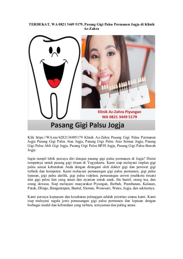 Terdekat Wa 0821 3449 5179 Pasang Gigi Palsu Permanen Jogja Di Klin