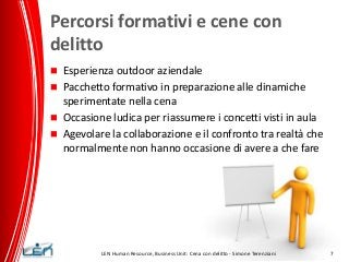 Percorsi formativi e cene con
delitto





Esperienza outdoor aziendale
Pacchetto formativo in preparazione alle dinam...