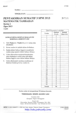 Percubaan Matematik Tambahan Terengganu 2013