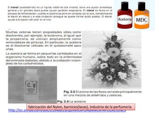 fabricación del Nylon, barnices(lacas), industria de la perfumería
http://es.scribd.com/doc/21948813/QUIMICA-ORGANICA-APLICACIONES
 