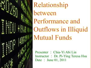 Presenter ： Chia-Yi Abi Lin Instructor ： Dr. Pi-Ying Teresa Hsu Date ： June 01, 2011 