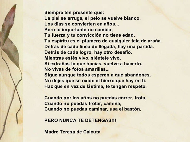 Resultado de imagen para poema no te detengas madre teresa de calcuta
