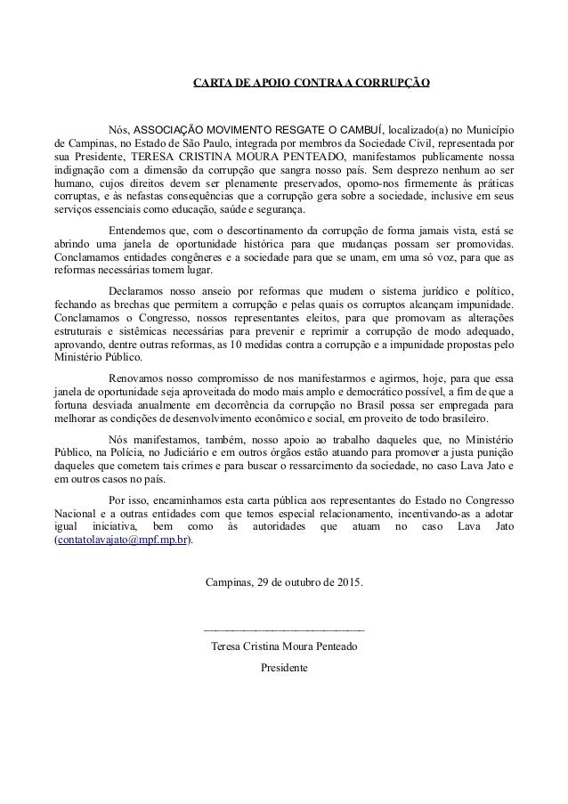 Resgate Cambuí /carta de apoio à lava jato