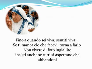 Fino a quando sei viva, sentiti viva. Se ti manca ciò che facevi, torna a farlo. Non vivere di foto ingialliteinsisti anche se tutti si aspettano che abbandoni