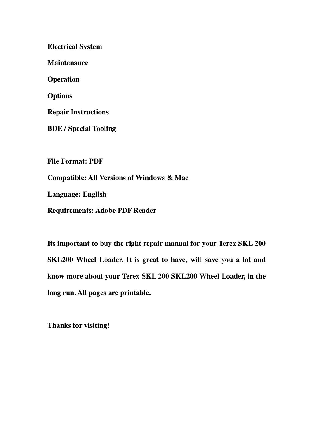 Terex skl 200 skl200 wheel loader service repair workshop manual down…