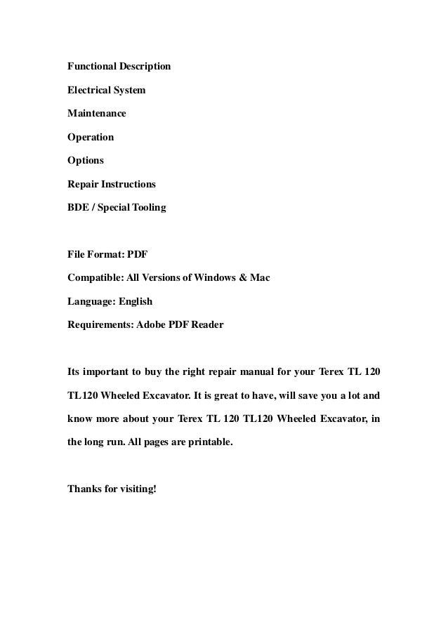 Terex tl 120 tl120 wheeled excavator service repair workshop manual d…