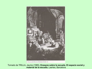 Tomado de TRILLA, Jaume (1985),  Ensayos sobre la escuela. El espacio social y material de la escuela , Laertes, Barcelona 