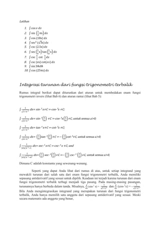 Rumus Integral Invers Terjemahan mtk | PDF