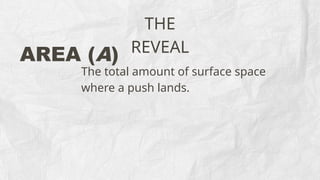 THE
REVEAL
AREA (A)
The total amount of surface space
where a push lands.
 