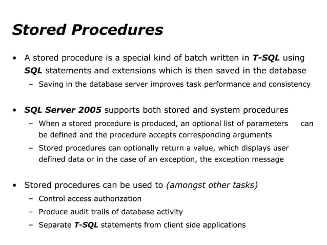 Lecture 2. MS SQL. Stored procedures. | PPT