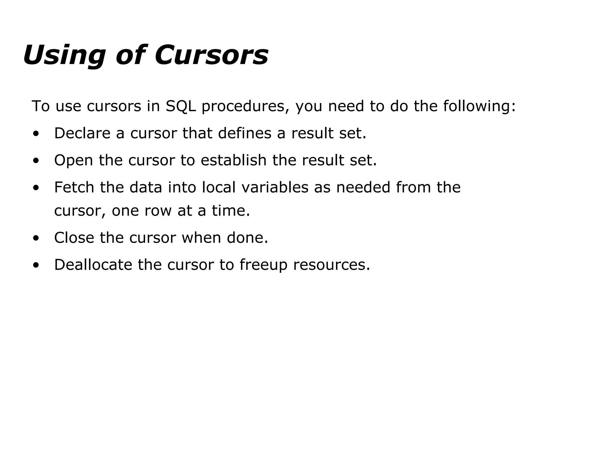 Lecture 3. MS SQL. Cursors. | PPT | Databases | Computer Software and ...