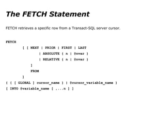 Lecture 3. MS SQL. Cursors. | PPT