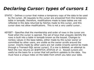 Lecture 3. MS SQL. Cursors. | PPT | Databases | Computer Software and ...