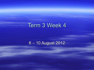 Term 3 Week 4

6 – 10 August 2012
 