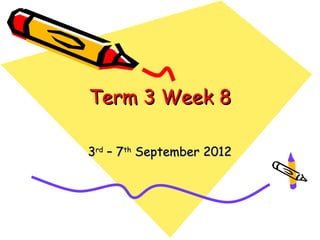 Term 3 Week 8

3rd – 7th September 2012
 
