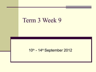 Term 3 Week 9



  10th - 14th September 2012
 